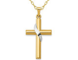 14K Yellow and White Gold Cross Pendant Necklace with Chain
